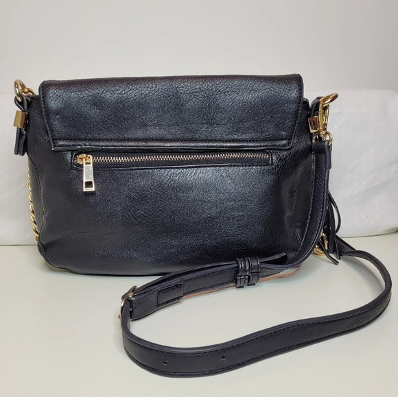 Black with Gold Chain Accent 2 in 1 Handbag Shoulder Bag - Picture 3 of 12